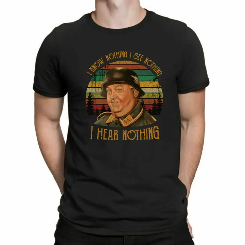 Sergeant Schultz I Know Nothing I See Nothing Vintage Classic Black Men T Shirt