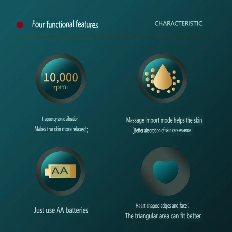 جهاز تجميل الوجه الكهربائي، الموجات فوق الصوتية، تدليك الاهتزاز، الرفع، تشكيل الوجه على شكل حرف V، العناية بالبشرة العميقة، بطارية AA ML-090-DC