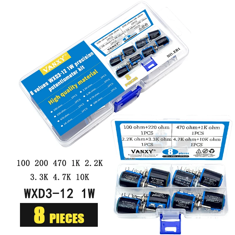 

8 values kit WXD3-12 1W 100 220 470 1K 2K2 3K3 4K7 10K Ohm 100R 220R 470R 2.2K 3.3K 4.7K Wirewound Potentiometer