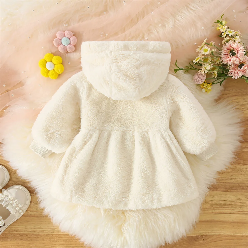 Autumn Winter 2/Piece Girls\' Outerwear Bag Baby Girl Solid Color Cute Casual Hooded Fur Coat+Love Bag