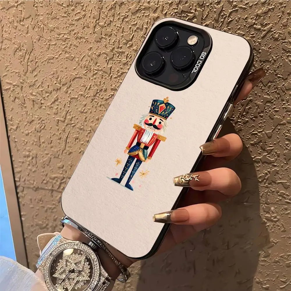 Funda de teléfono navideña Cascanueces para iPhone 17,16,15,14,13,12,X,8,Pro,Max,Plus,E,SE4,Air,Mini IMD negro mate