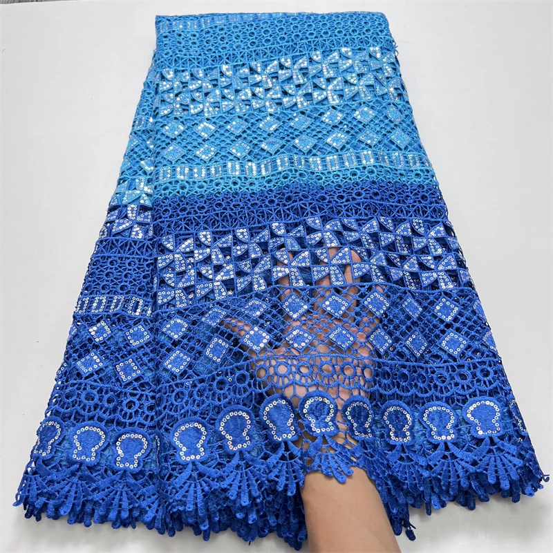 Nigerian Lace Fabric 2024 High Quality Water Soluble Knitted African Cord Guipure Lace Fabric with Sequins for Women Dress A3726