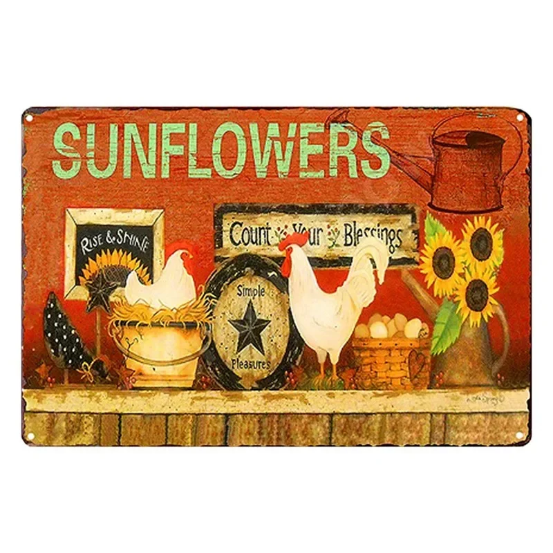 Vintage tuinplanten thema metalen blikken bord retro zonnebloem kamerplant wanddecoratie voor huis patio tuin tuinieren rustieke ijzeren P
