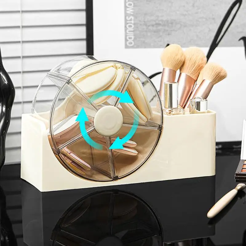 

[MOA]Large Capacity Hair Accessories Cosmetic Storage Box Rotating Organizer Hair Brush Holder Powder Puff Box Vanity Decor[MOA]