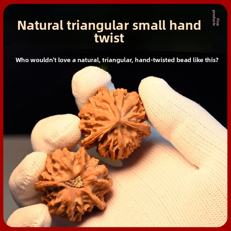 Chinese Style Good Fortune Lucky Blessing Natural Wild Three Ridges Wenwan Walnut 1 Pair Hand Massage Collectible Decor Gift 30