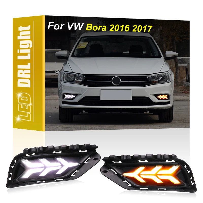 

2Pcs Front Fog Lamp Cover White LED DRL Daytime Running Light Dynamic Turn Signal Indicator For VW Bora 2016 2017