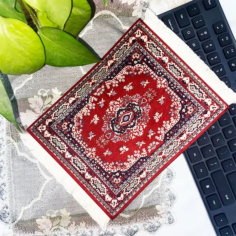 PC Mouse Pad Persian Mini Woven Rug Mat Mousepad Retro Style Carpet Pattern Cup laptop with Home Office Table Decor Craft table