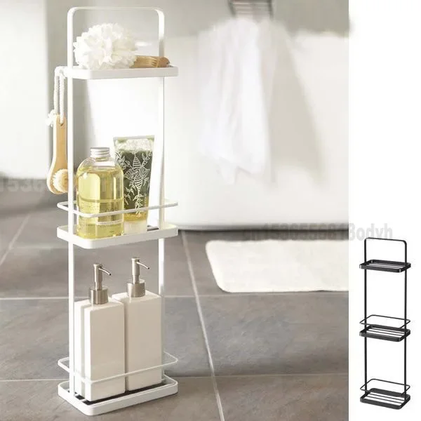 

Japanese Style Bathroom Shelf: White Standing Shelves, Three Layer Storage Rack for Toilet, Minimalist Design Organizer