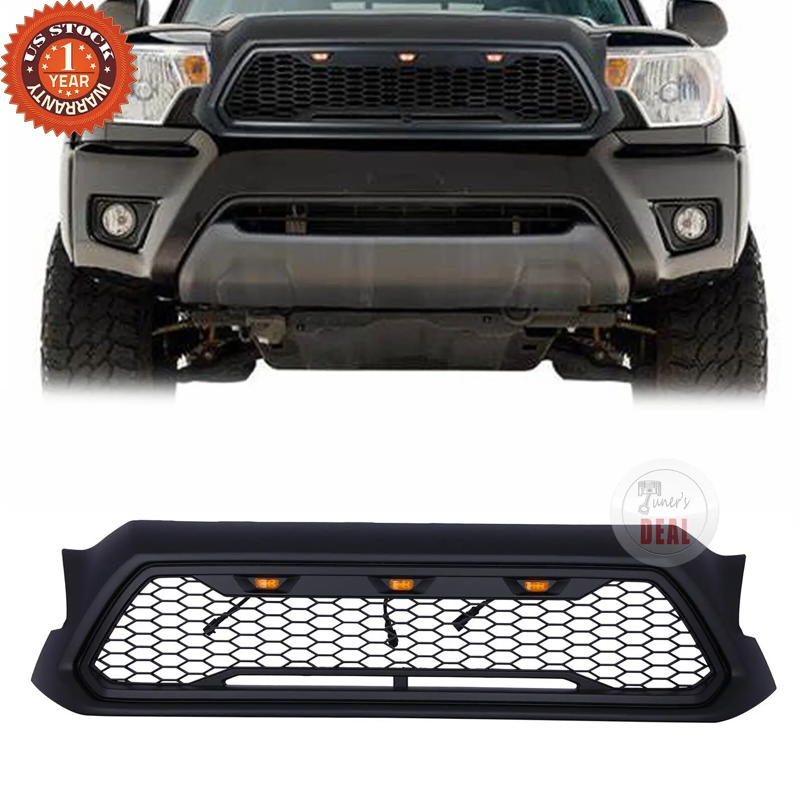 

Front Grille Bumper Grill ABS Plastic With LED lights For 2012 2013 2014 2015 Toyota Tacoma Black Car Accessories