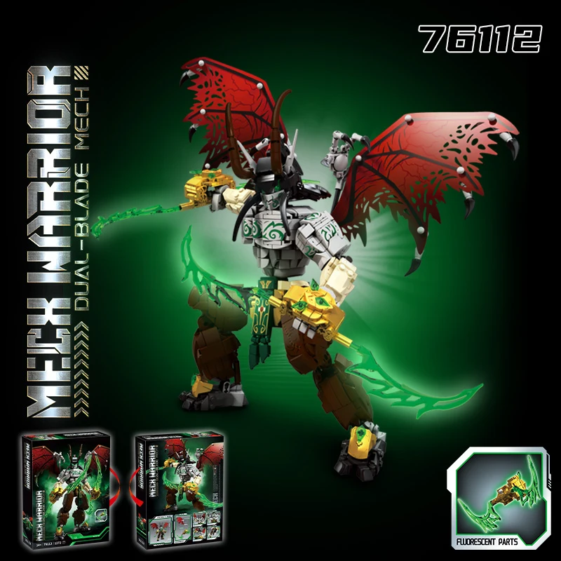

Mech Warrior Dual-Blade Mech Building Blocks Red Wings Green Energy Blade Robot Model Toy Birthday Gift For Kids Boys Adults