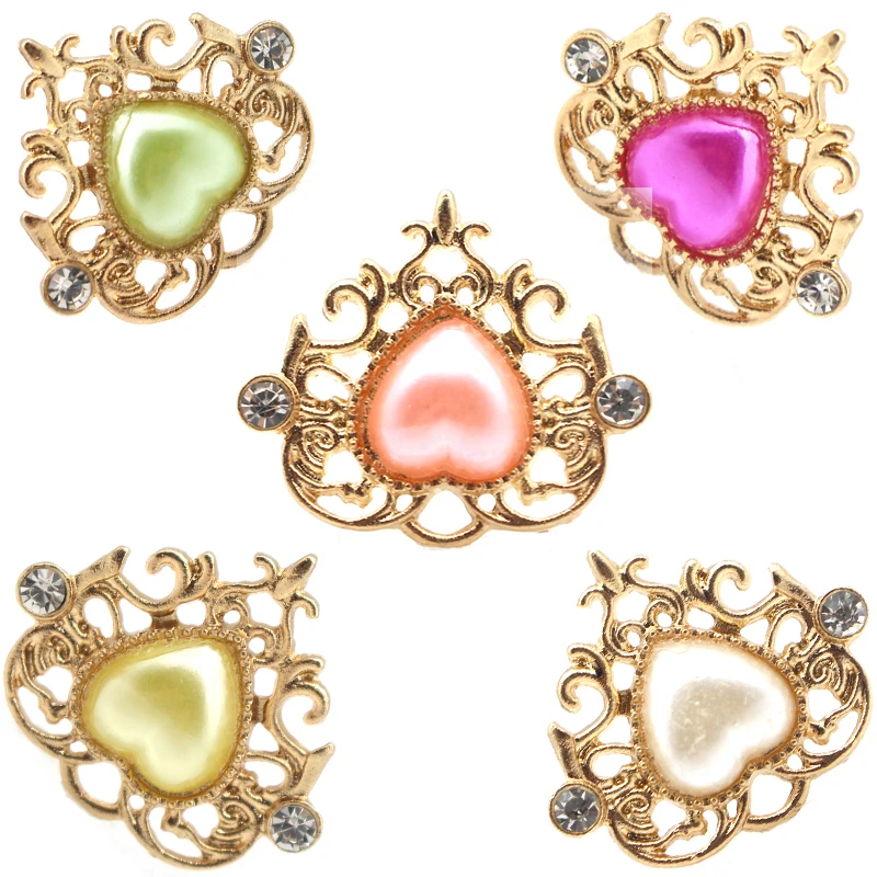 New 10PCS24 * 21MM Alloy Hollow Pointed Bottom Jewelry Accessories, Peach Heart Rhinestone Clothing Hair Decoration Accessories