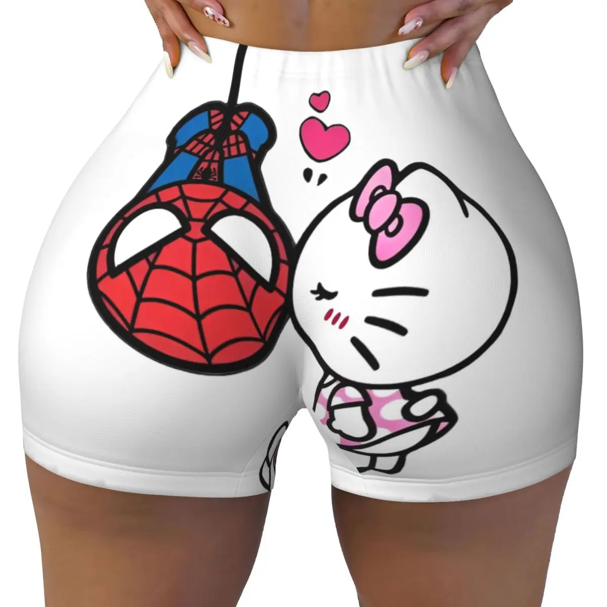 Women's Fitness Yoga Lift Shorts Hello Kitty Love Spiderman Cartoon Honey Peach Hip Shorts Fitness Gym