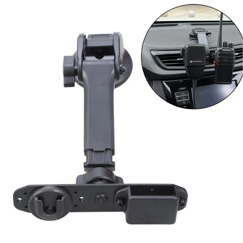 

J0MB Vehicle Radio Microphone Holder with Suction Cup Base 2 in 1 Car Mount Car Dashboard Transceiver Mount for Transceivers