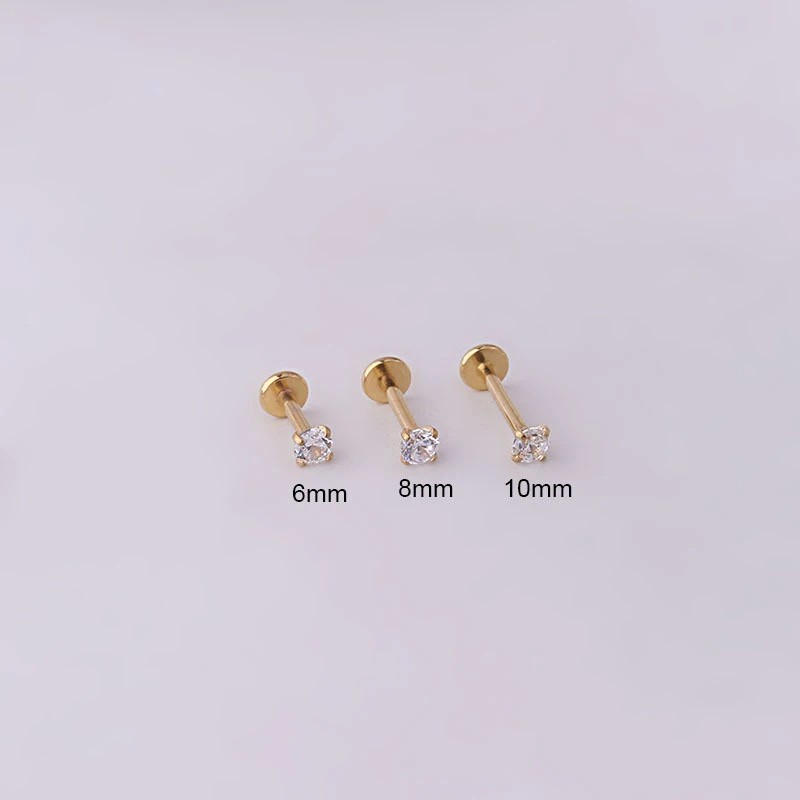 2PCS Stainless Steel Piercing Stud Crystal Labret Earrings