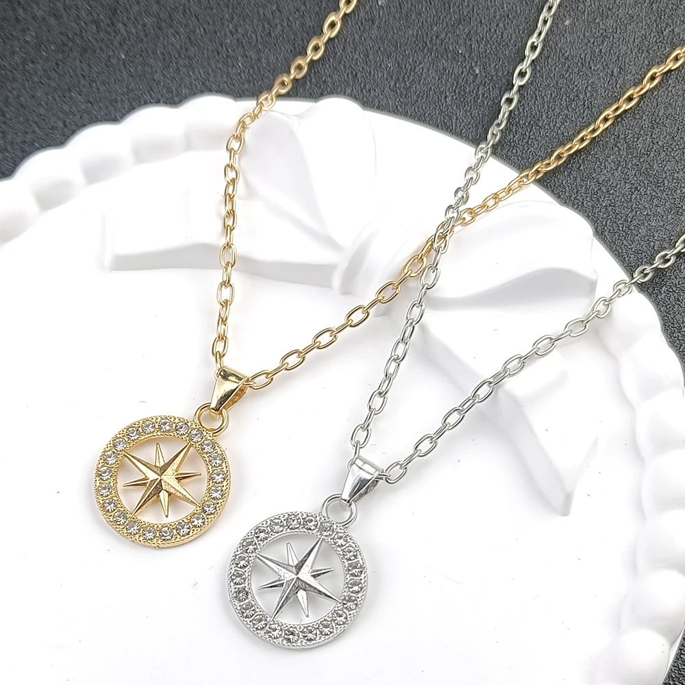 Fashion Chain Compass Necklaces Hiphop Jewelry Pendant Necklace Gifts for Couple