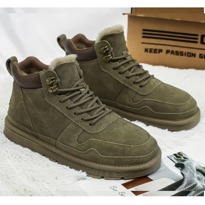 

Front Laces Suede Fur Lined Warm High-Top Boots Winter Men's Shoes Casual Fashion Non-Slip Thick Sole Ankle Boots for Men