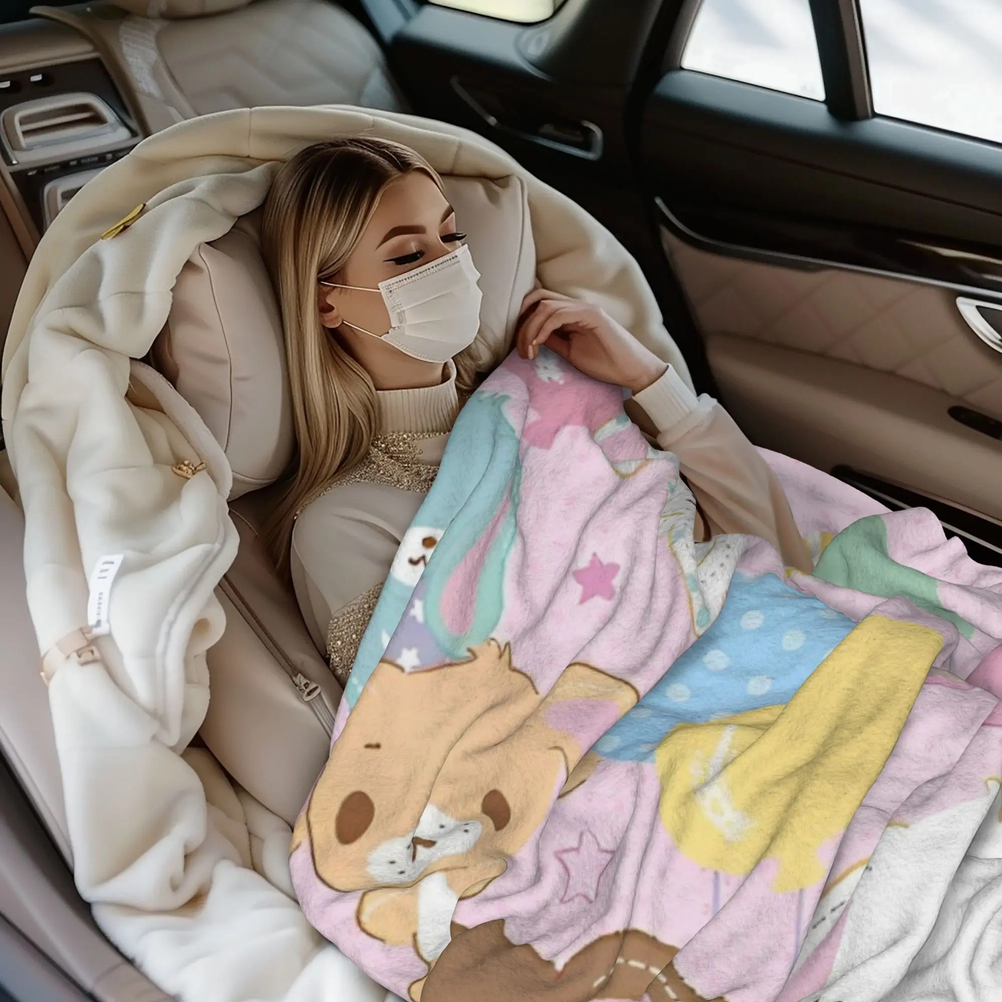 Cute  Sugar Rabbit Fuzzy Blankets Bunny Funny Throw Blanket for Home Hotel Sofa  125*100cm Rug Piece view 3