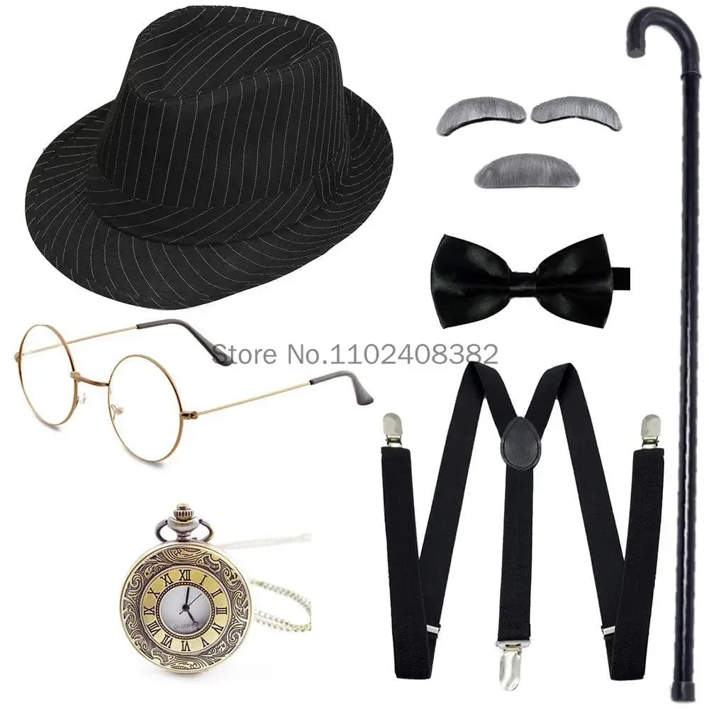 Drop Ship 1920s Old Man Costume Grandpa Accessories 1920s Gatsby Gangster Man Costume Grandpa Accessories Cosplay Set