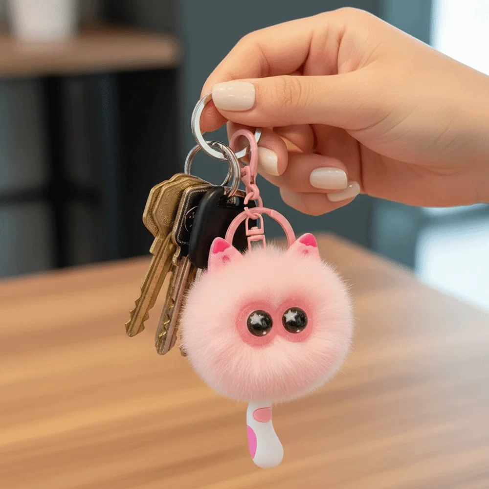 Cute Cartoon Pendant Imitation Rex Rabbit Fur Creative Couples Keychain Kawaii Trendy Cute Kitten Backpack Pendant
