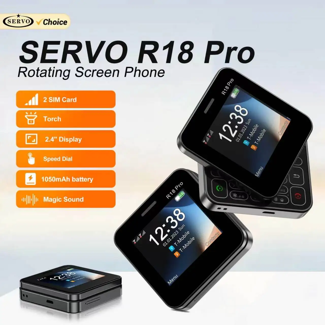 SERVO R18 PRO Mini Rotating Mobile Phone Magic Voice Speed Dial Blacklist 2G GSM 2.4