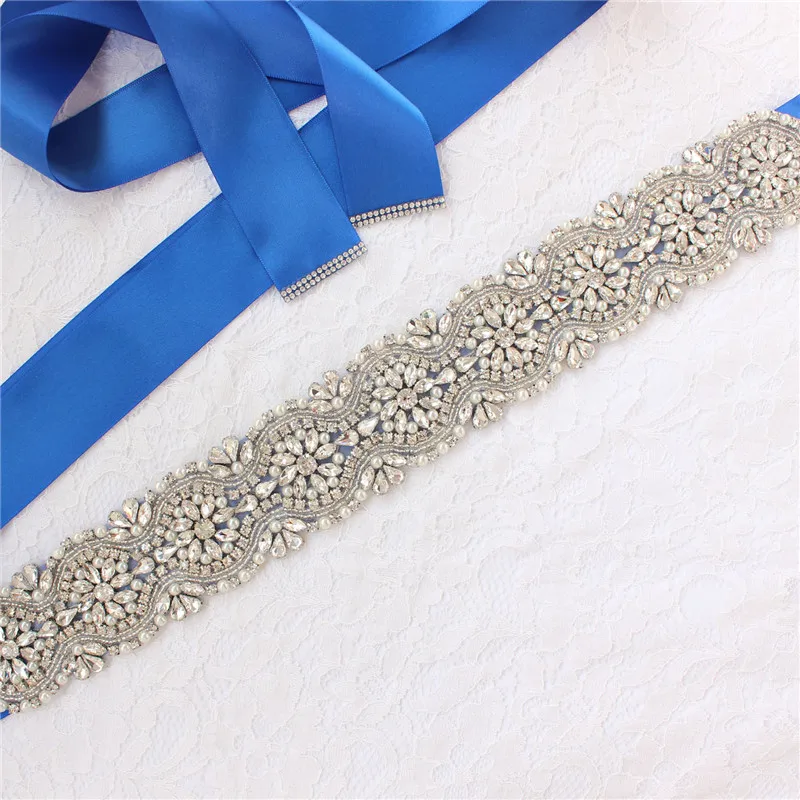 คริสตัล Rhinestones เข็มขัดแต่งงานเจ้าสาวเข็มขัด SASH สีขาวงาช้างแชมเปญริบบิ้นสําหรับชุดราตรีผู้หญิงเจ้าสาวเครื่องประดับ