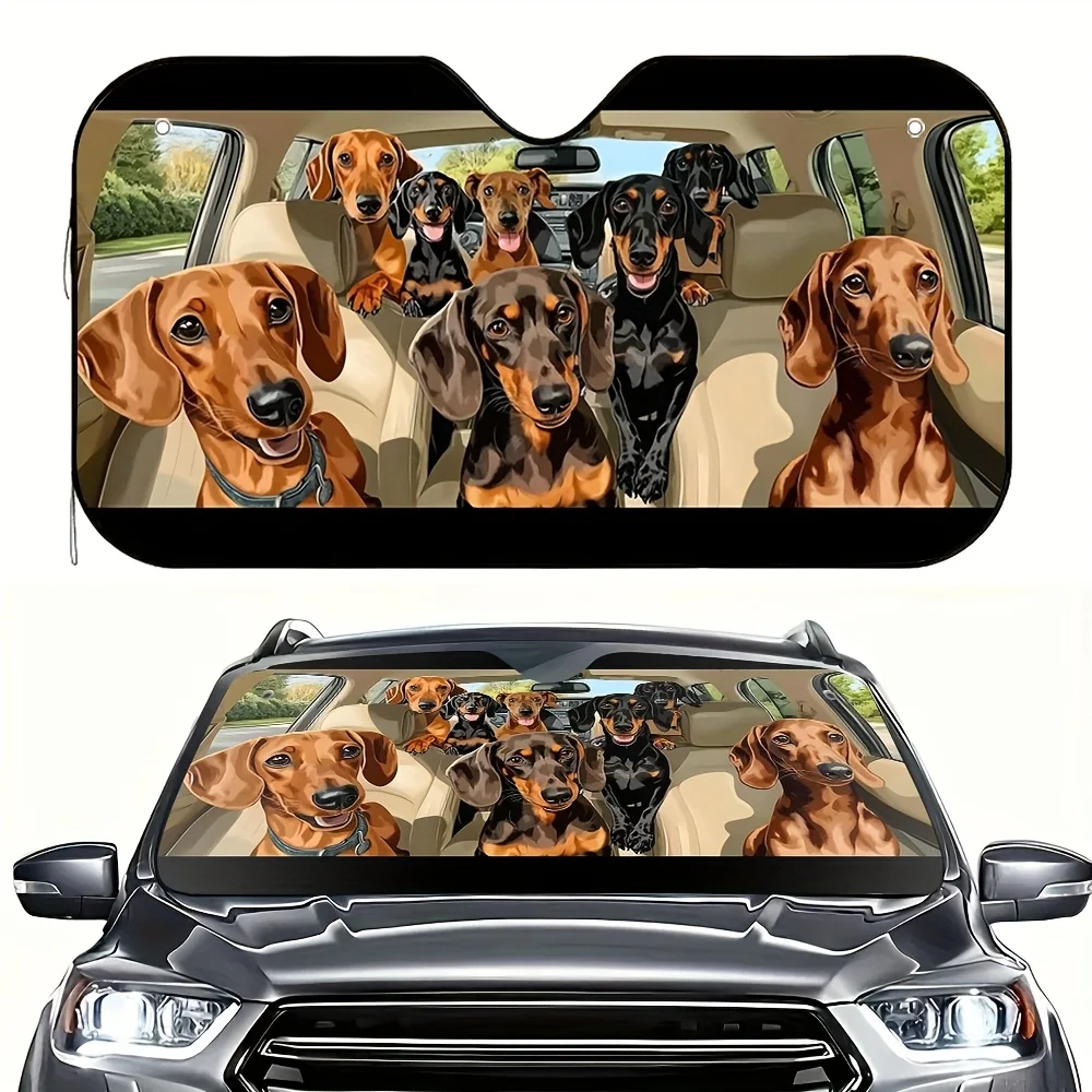 

1 шт. солнцезащитный козырек для собак и автомобиля с 4 присосками — стильный принт таксы, складной и портативный дизайн, сохраняет ваш автомобиль прохладу,