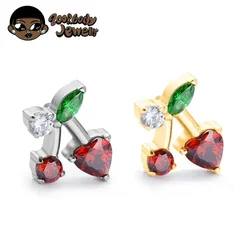 ASTM F136 TItanium Cherry Lab Piercing 16G 18G Labret Red Heart CZ Ear Flat Helix Earrings Cute Girls Earring Party Body Jewelry