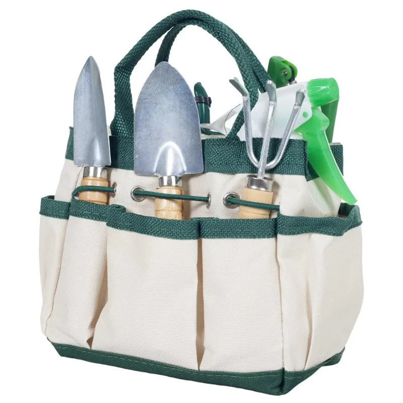 

7 Piece Gardening Tool Set – Mini Planting and Repotting Kit and Carrying Tote Bag Organizer for Succulents