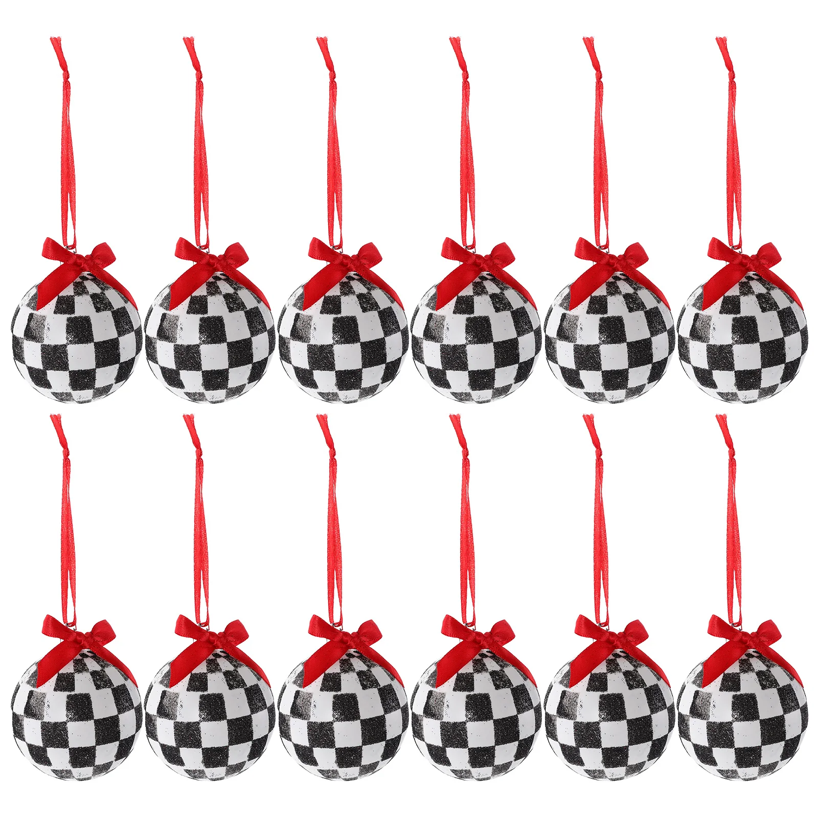 

12Pcs Hanging Christmas Balls 6Cm Checkered Pattern Glitter Baubles Handpainted Xmas Tree Decorations Holiday Party Home Festive