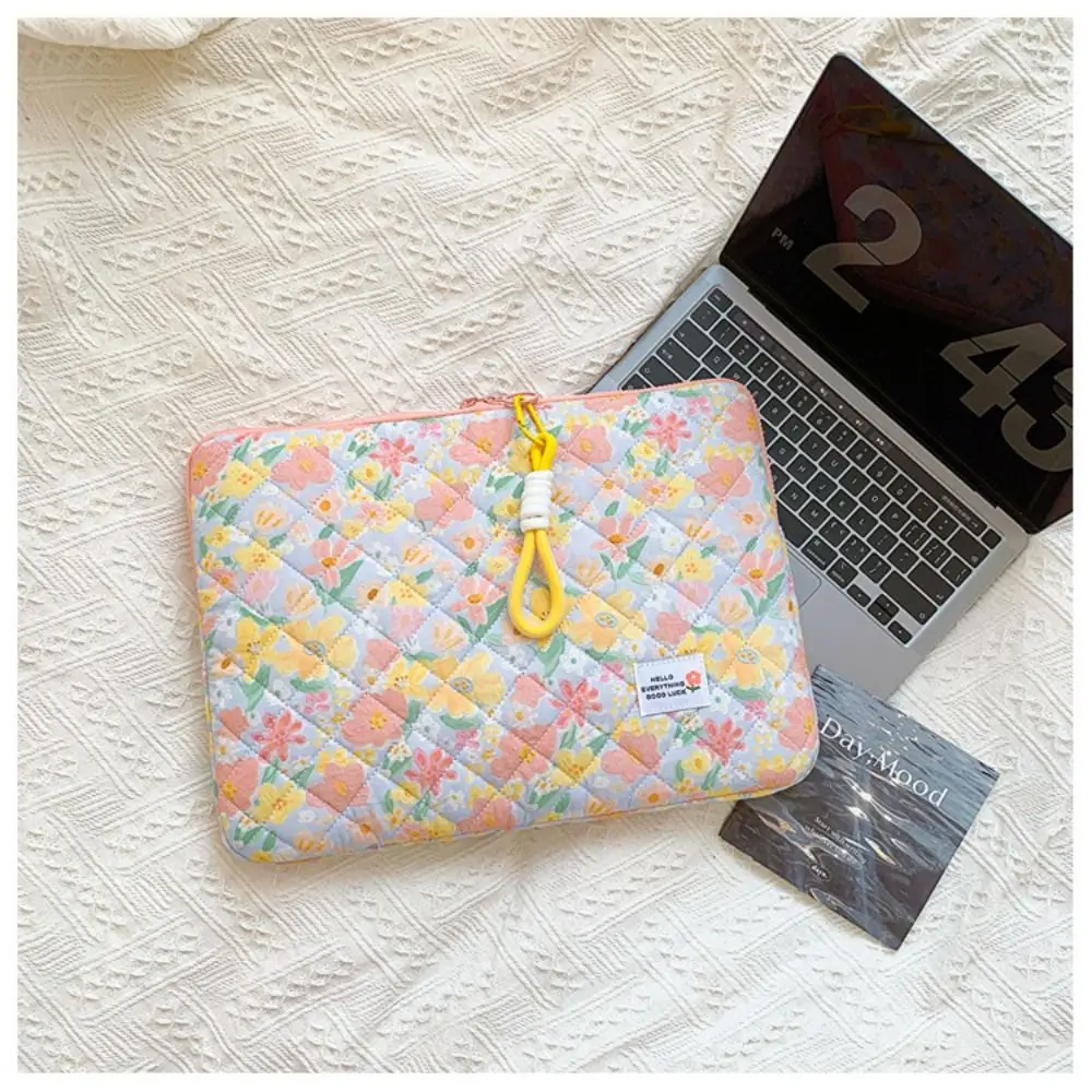 Portable Puffy Student Laptop Bag Floral Flower Pattern Tablet Sleeve Bag Document Bag Lightweight Computer Storage Bag Work