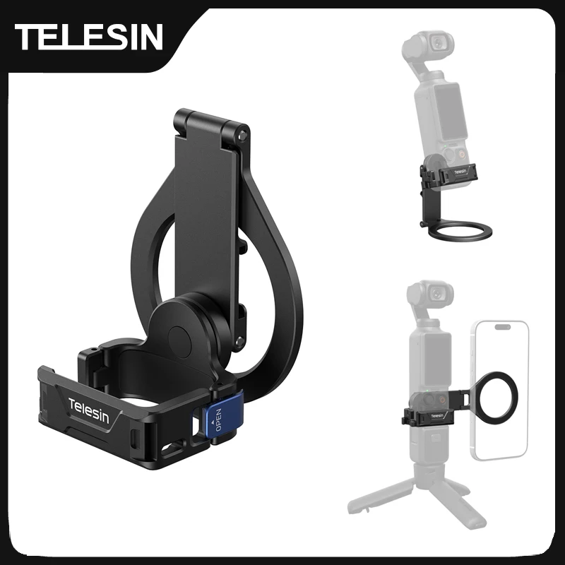 TELESIN Magnetic Mount Stand for DJI Osmo Pocket 3 4 4P Dual Cold Shoe Desktop Bracket For MagSafe Phone Holder Stand Accessorie