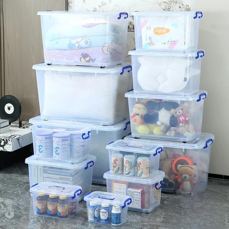 

Thiened Transparent Plastic Storage Box Large Capaci Toy Organizer Box with Wheels for Clothes Home Use Simple Sle