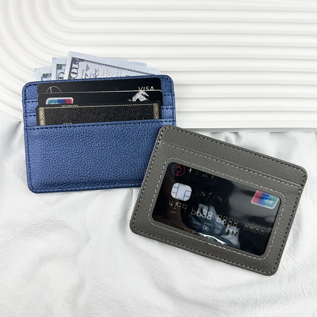 Slim PU Leather Credit Card Holder Case With Clear ID Window 5 Card Slots Small Pocket Wallet Organizer Gift For Women Men