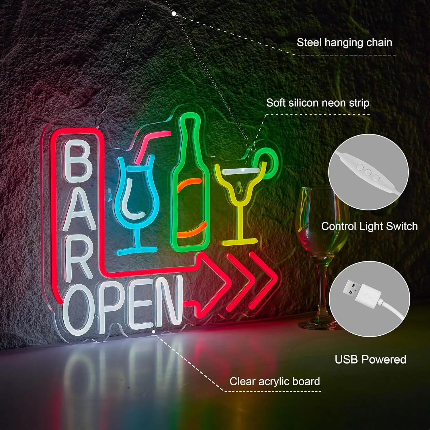 شريط مفتوح النيون ل عكس الضوء USB المفتوحة البيرة بار مصباح ليد للحانة الأعمال حفلة رجل كهف الكوكتيلات بيسترو ديكور علامة ترحيب