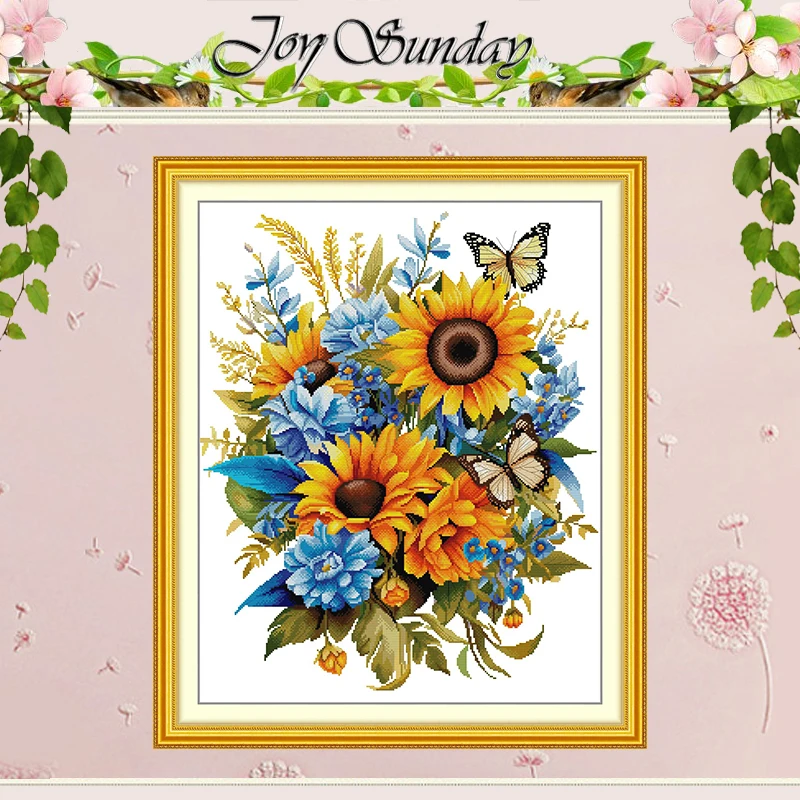 

Sunflower 5 Patterns Counted Cross Stitch Set DIY 11CT 14CT 16CT Stamped DMC Cross-stitch Kit Embroidery Needlework Home Decor