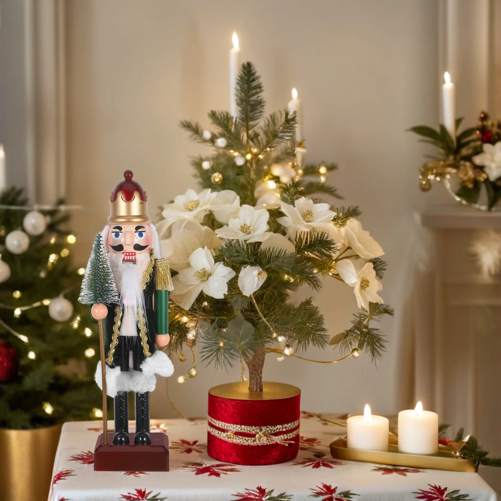 

Christmas Nutcracker Soldier Plastic Red Green Scepter Tabletop Desktop Shelf Window Decor Holiday Nutcracker