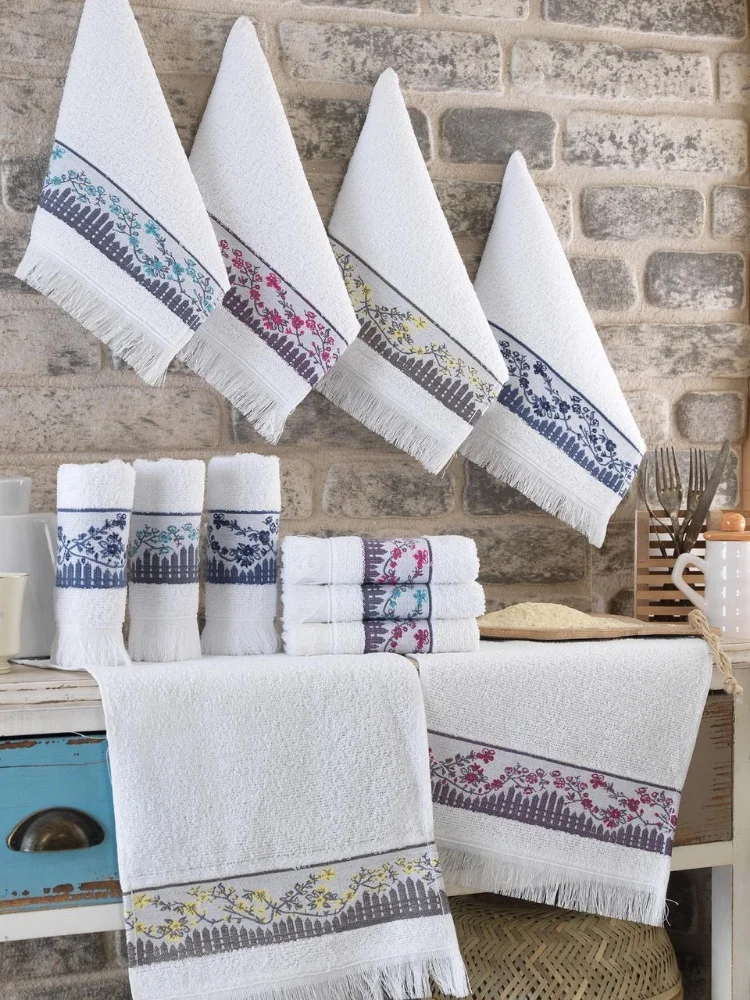 

12 Pcs 30x50cm %100 Cotton Hand Towel, Plain Dyed, Embroidered, Solid Woven Kitchen Super Absorbent Soft Home Textile White Tea