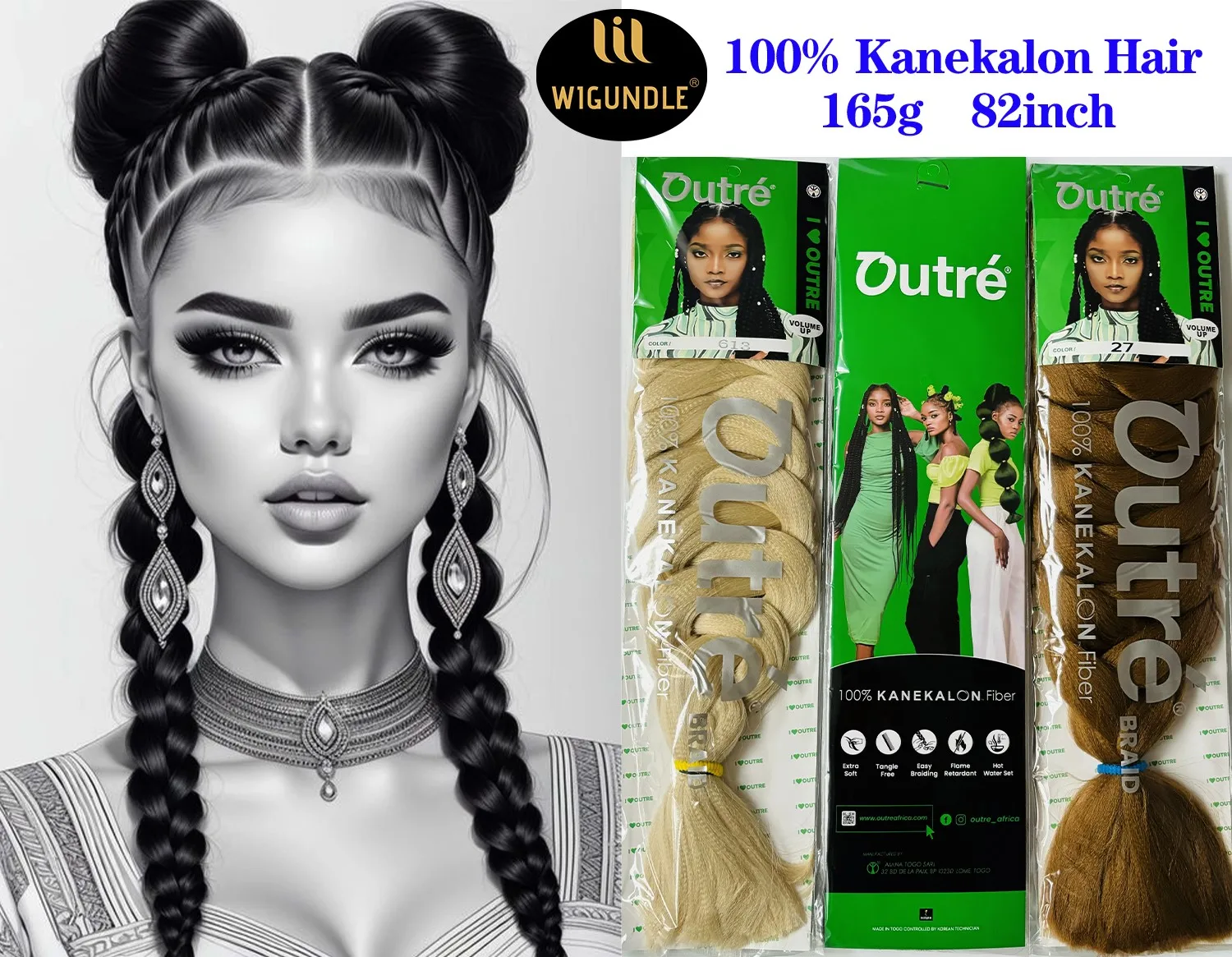 

Outre 100%Kanekalon Xpression Вязаные крючком волосы Предварительно растянутые плетение пучков волос Jumbo Braids Наращивание волос для женщин Синтетические