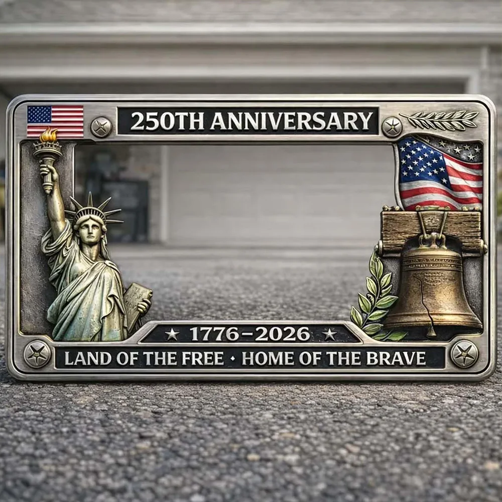 United States 250th Anniversary License Plate Frame Cover, Commemorative Patriotic Universal Car Tag Holder, Fits Standard Size