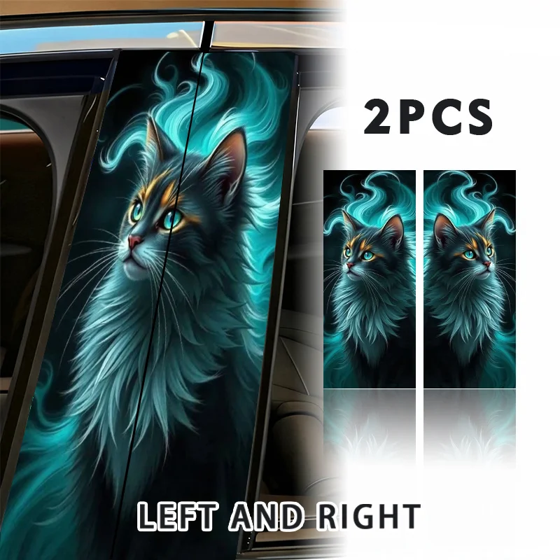 This is a set of two cat stickers with a dark background and hair on the sticker. These waterproof and self-adhesive stickers