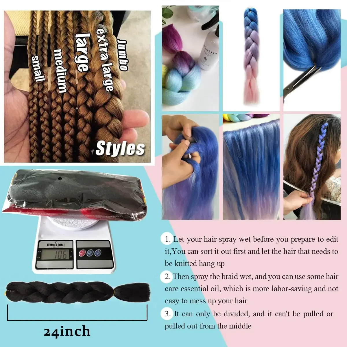 24 Inch Jumbo Box Braids Extensions Synthetic Braiding Hair Afro Ombre Color kanekalon Hair for Braid Wholesale for Women