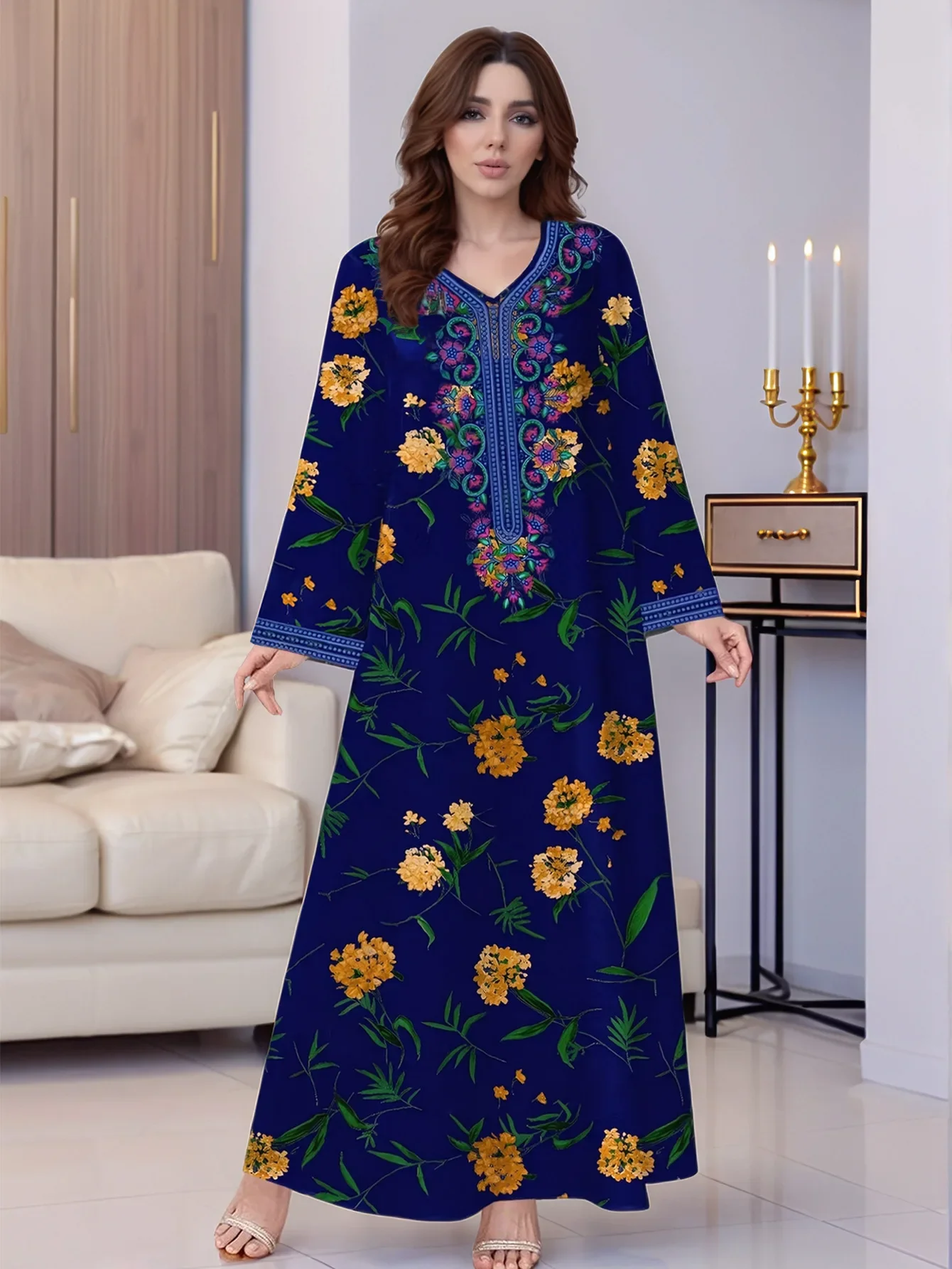 

Ид женское платье мусульманская Абая с цветочным принтом Джалабия Vestidos Largos Kaftan арабский длинный халат с длинным рукавом длинные платья для Рамадана 2026