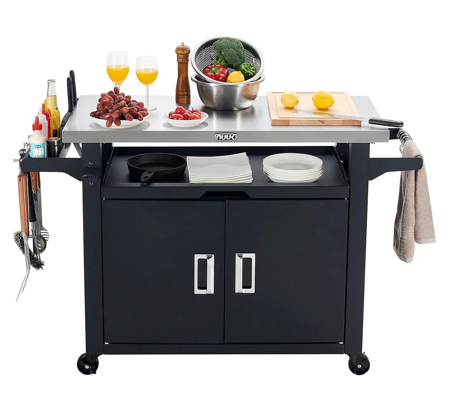 

NUUK Pro 42-Inch Rolling Outdoor Kitchen Island and BBQ Serving Cart, with Heavy Duty Wooden Cutting Board and Propane Tank Hold