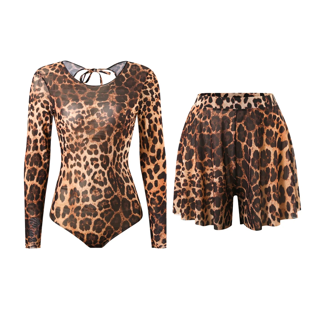 S - XXL Neuer, sexy Badeanzug mit Shorts, Leopardenmuster, langärmelig, einteilig, Damen-Badebekleidung, gepolstert, Badeanzug, Badebekleidung, Modell V7348. – Detail 2