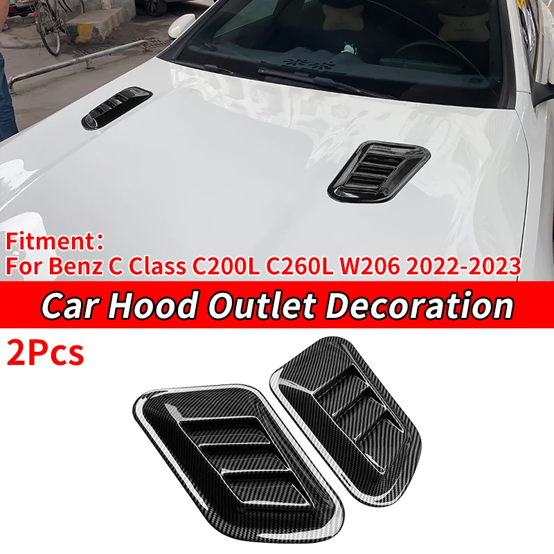 Car Decorative Cell Air Flow Intake Hood Scoop Bonnet Vent Cover Stickers Styling For Benz C Class C200L C260L W206 2022-2023