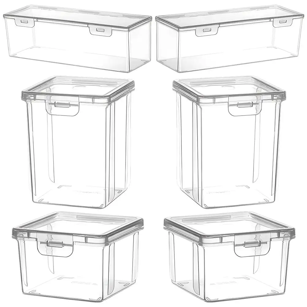

6Pcs Storage Boxes Clear Transparent Ingredients ganizer Stackable Travel Containers Plastic Hinge Lid Hair Clip Holder Jewelry