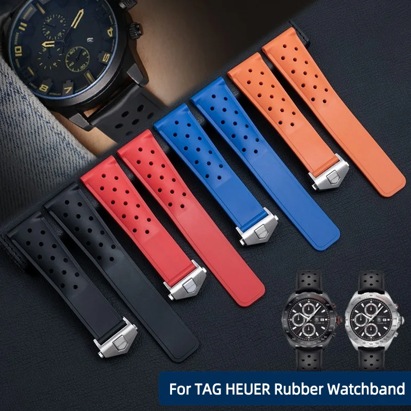 Rubber Watchband For TAG HEUER CARRERA AQUARACER Monaco F1 Silicone Watch Strap 22mm Black Blue Orange Waterproof