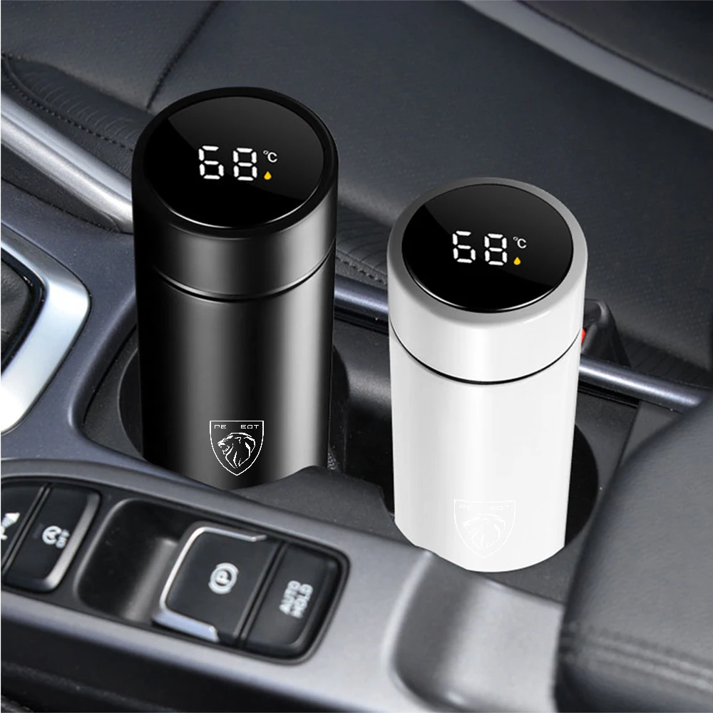 500ml Smart Thermo Mug Filter Coffee Drink Flask Temperature Display For Peugeot 407 508 2008 5008 307 308 3008 SW 106 205 4008