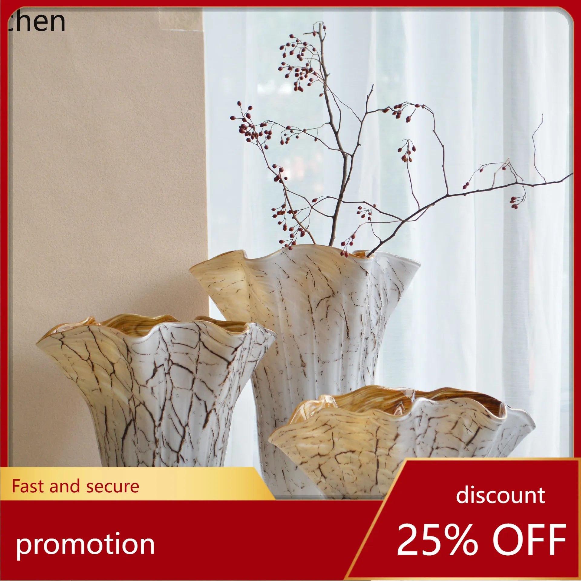 

YFY minimalist white crackle glaze vase - modern decorative flower vase for living room coffee table, dining room, entryway