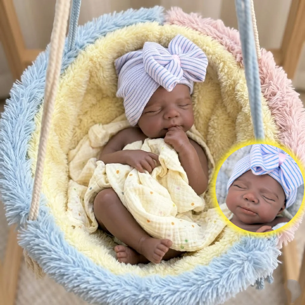 

18-дюймовая кукла-реборн из силикона с открытой ротиком, темнокожая, с ручной росписью кожи, ручной работы.